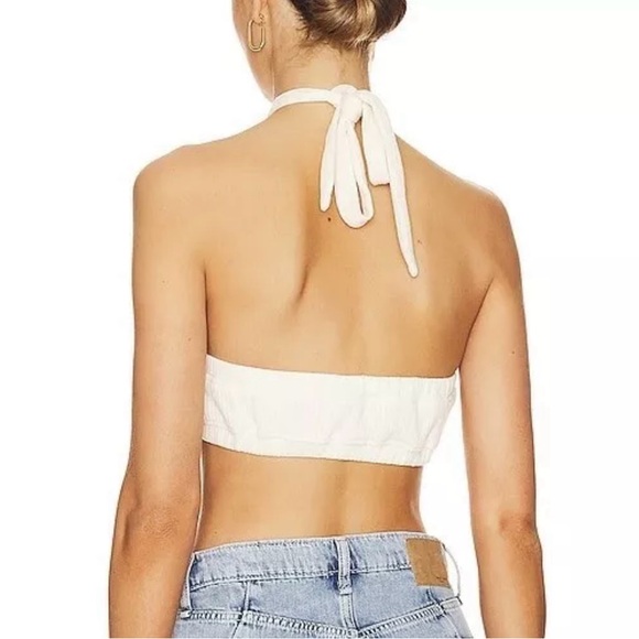WeWoreWhat Cream Textured halter tie bra top - Picture 5 of 10
